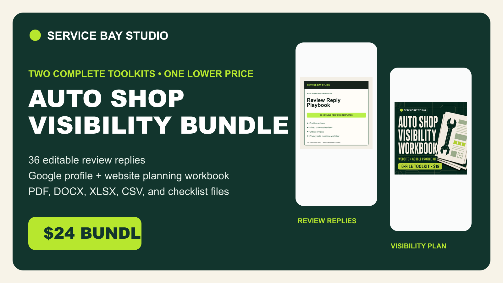 Service Bay Studio Auto Shop Visibility Toolkit Bundle