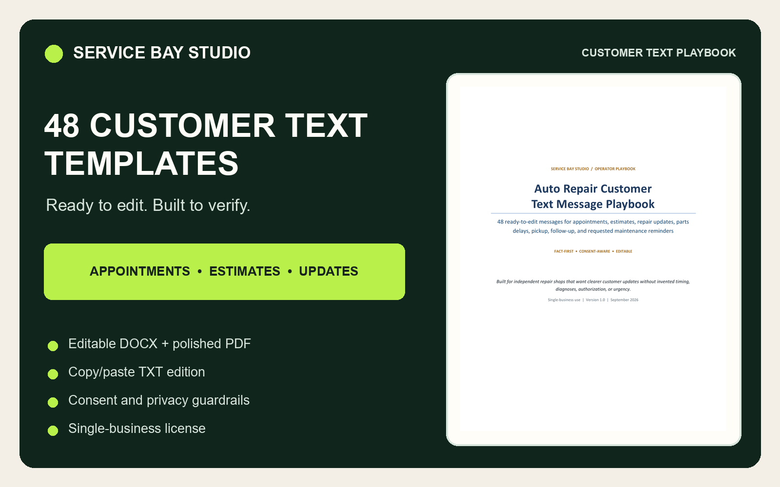 48 editable customer text templates for auto repair shops