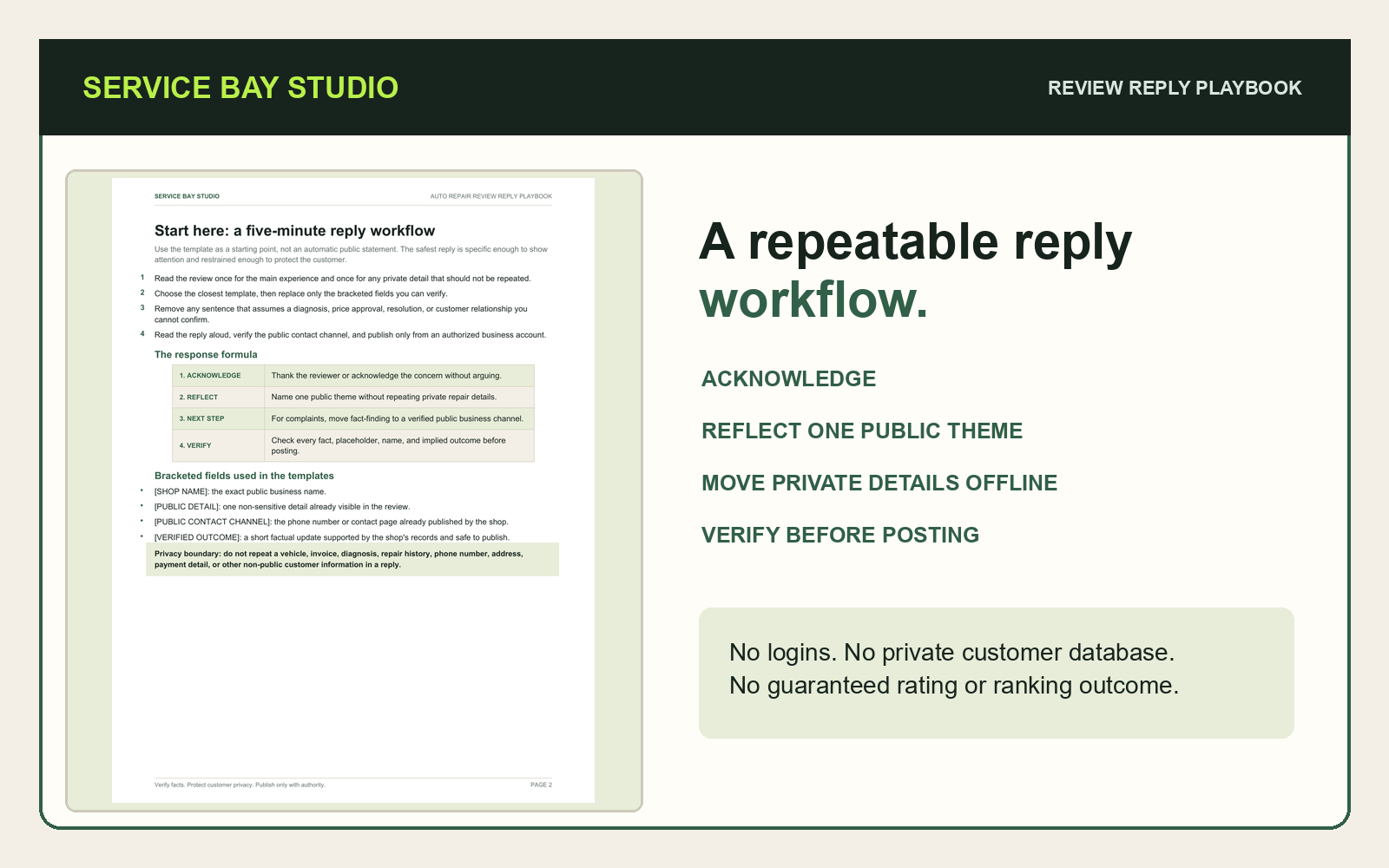 Review reply workflow and response formula preview